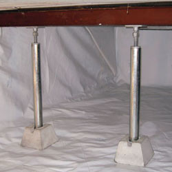 crawl space jack posts installed in an encapsulated crawl space in La Crosse