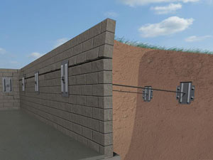 A graphic illustration of a foundation wall system installed in Mankato