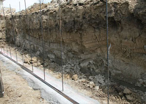 Soil layers exposed while excavating to construct a new foundation in Grand Forks