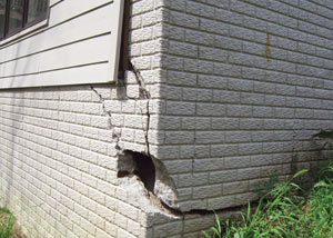 A severely damaged foundation wall in Eden Prairie