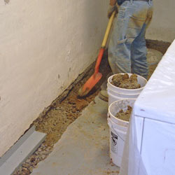 Digging a trench for a French Drain system in Fargo
