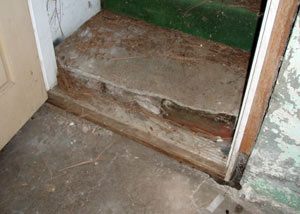 A flooded basement in West Fargo where water entered through the hatchway door