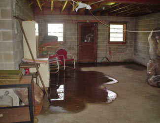 a flooded basement floor in a Winona home